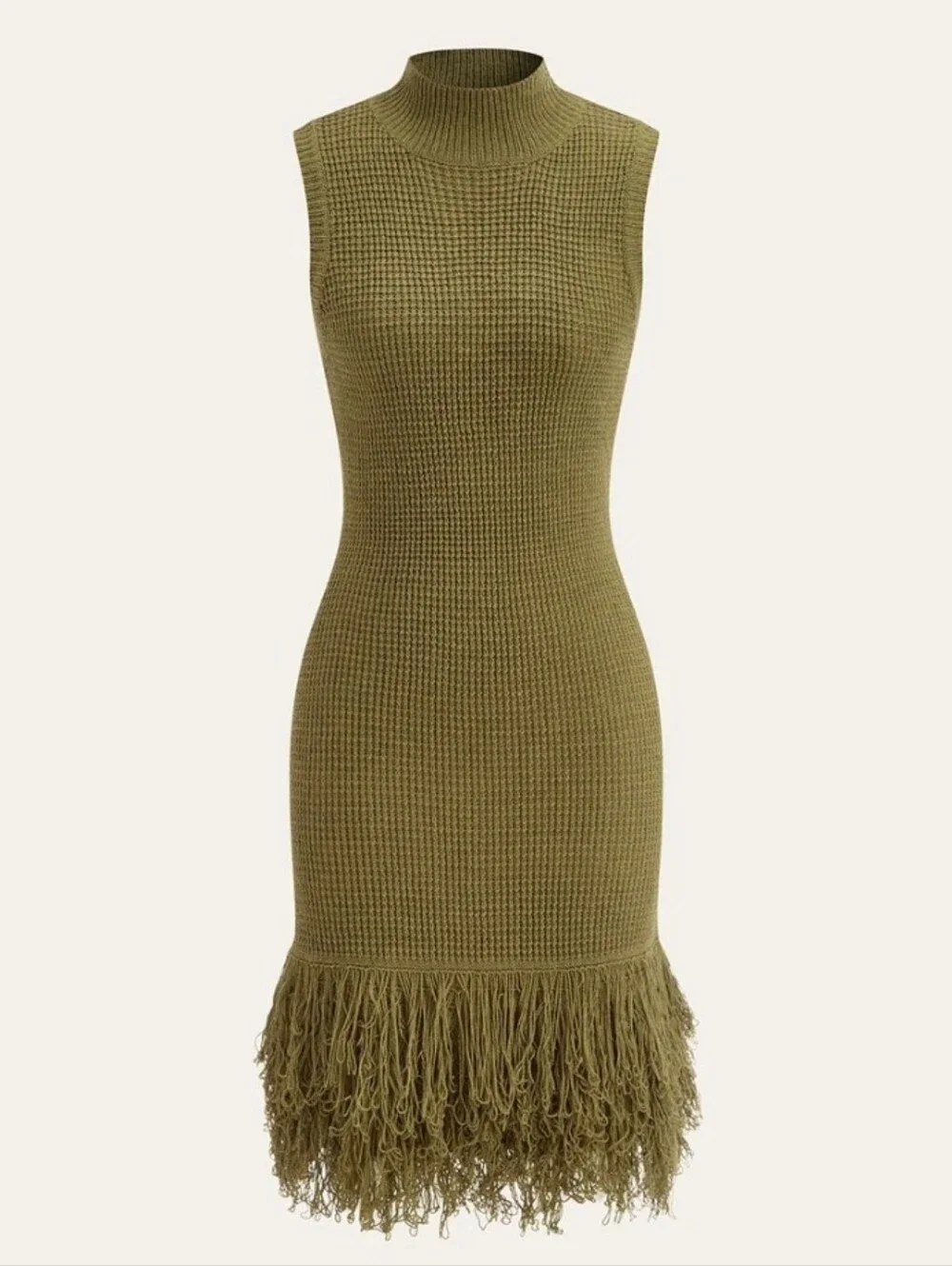 Fringe-Hem Sleeveless Knit Dress